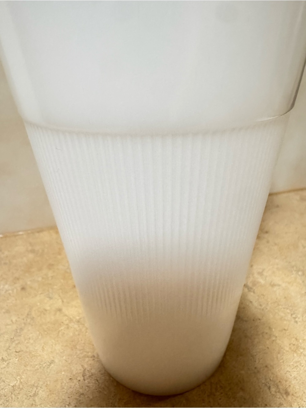 White Milk Glass Scalloped Vase | Ribbed Pedestal Bud Vase - Picture 3 of 10